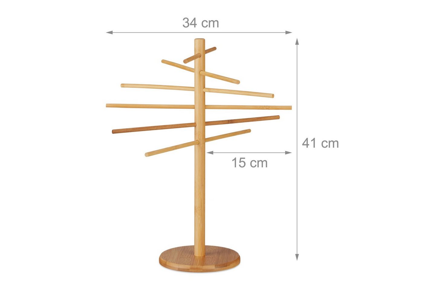 Relaxdays Nudeltrockner Bambus Natur 12-armig 41 cm x 34 cm x 34 cm