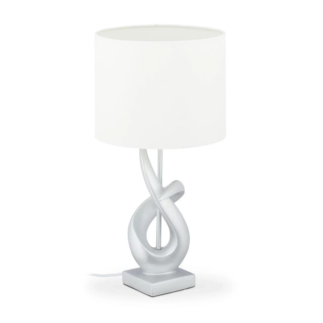 Relaxdays Tischlampe Polyresin Weiß Silber mit Stoffschirm 50 cm x 25 cm 1,3 kg