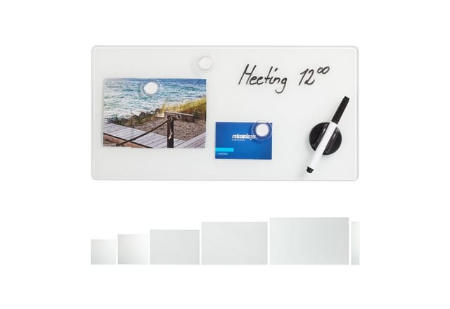 Relaxdays Glas Magnetboard Sicherheitsglas Weiß Magnetisch 20 cm x 40 cm