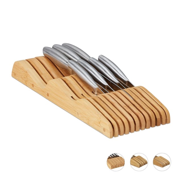 Relaxdays Messerblock Bambus Natur für Schublade 5 cm x 14,5 cm x 40 cm 0,95 kg