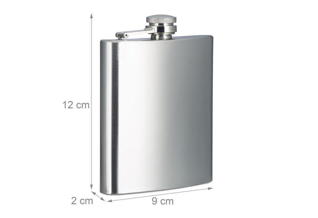 Relaxdays Flachmann Edelstahl Silber Spülmaschinengeeignet 200 ml 12 x 9 x 2 cm
