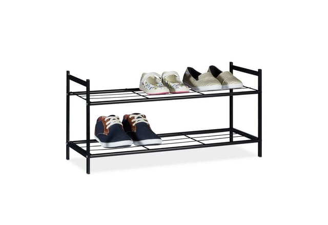 Relaxdays Schuhregal Metall Schwarz 2 Ebenen 33,5 cm x 69,5 cm x 26 cm 1,2 kg