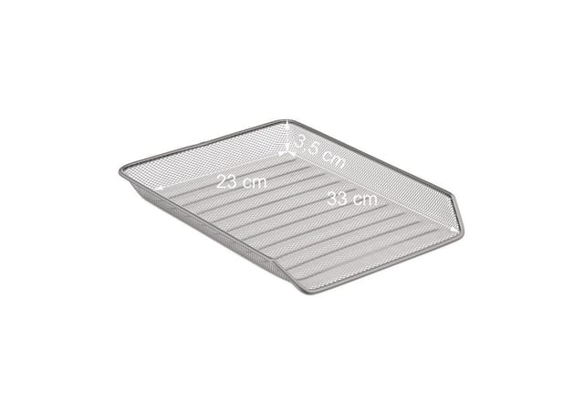 Relaxdays Dokumentenablage Stahl Silber 4 Fächer Ausziehbar Mesh-Optik 32,5 cm x 30 cm x 35 cm 1,4 kg