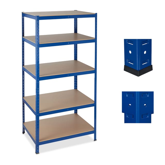 Relaxdays Schwerlastregal Metall MDF Blau Braun Höhenverstellbar Teilbar 180 cm x 90 cm x 60 cm 27,9 kg