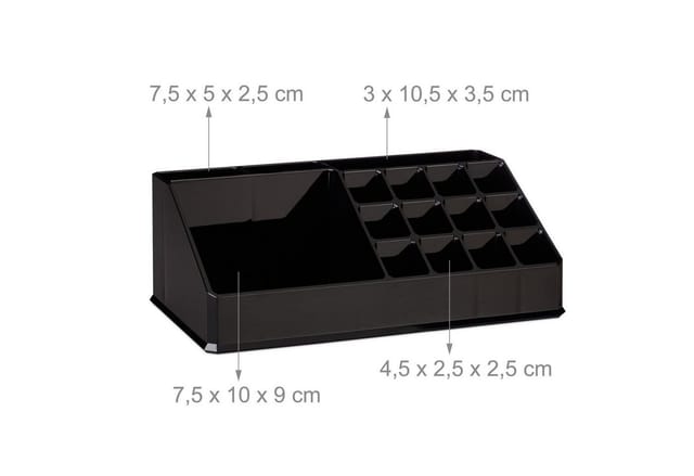 Relaxdays Make Up Organizer Acryl Schwarz Stapelbar 21 Fächer 29,5 cm x 23,5 cm x 14 cm 2 kg