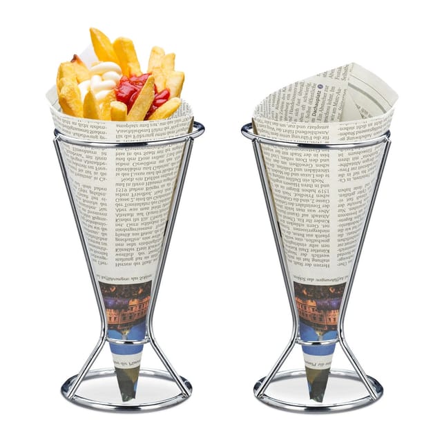 Relaxdays Pommeshalter Edelstahl Silber 2er Set 16 cm x 9,5 cm 120 g
