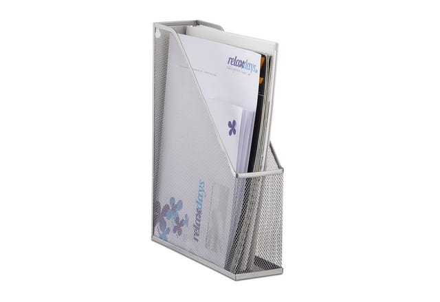Relaxdays Stehsammler A4 Metallgeflecht Silber Zur Wandmontage 31,5 cm x 7,2 cm x 25 cm 420 g