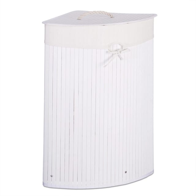 Relaxdays Eckwäschekorb Bambus Weiß Faltbar mit Deckel 65 cm x 49,5 cm x 37 cm 1,7 kg