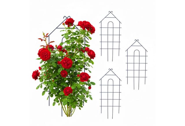 Relaxdays Rankgitter Hausform 4er Set Stahl Schwarz Wetterfest 81 cm x 34 cm x 1 cm