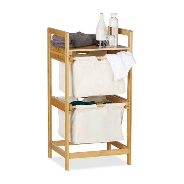 Relaxdays Wäschekorb Bambus Natur Weiß mit 2 Schubladen Ausziehbar 73 cm x 37 cm x 33 cm 3,7 kg