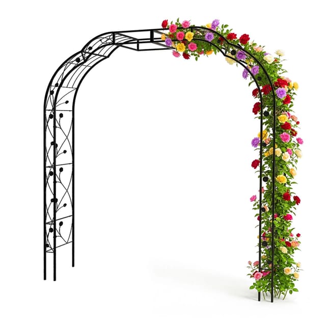 Relaxdays Rosenbogen Eisen Schwarz Wetterfest 250 cm x 228 cm x 39 cm