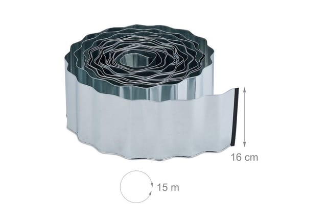 Relaxdays Rasenkante Metall Silber Flexibel 16 cm x 15 m 5,3 kg