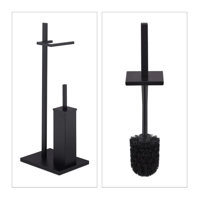 Relaxdays WC Garnitur Stahl Schwarz Freistehend mit 3 Ersatzbürstenköpfen 72,5 cm x 27,5 cm x 21,5 cm 2,9 kg