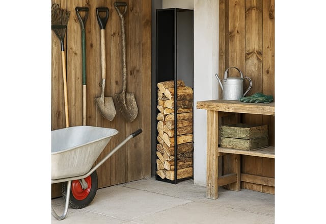 Relaxdays Kaminholzregal mit Rückwand Stahl Schwarz 157 cm x 23,5 cm x 30 cm