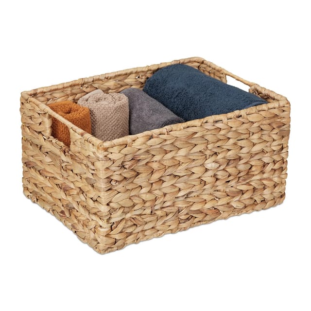 Relaxdays Aufbewahrungskorb Wasserhyazinthe Natur 19 cm x 28 cm x 37 cm