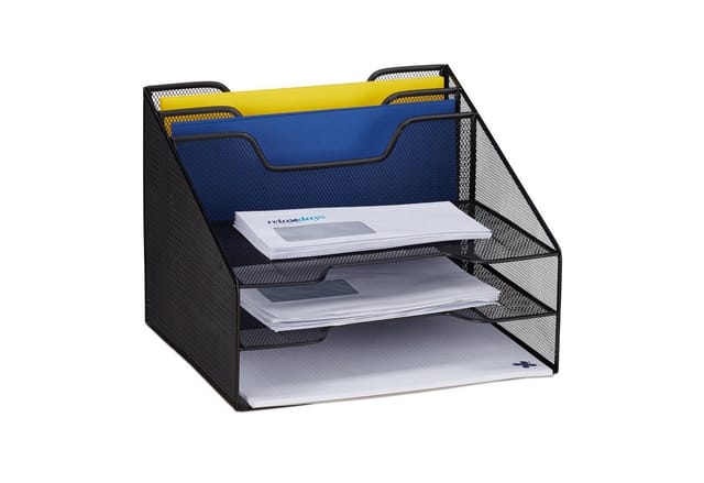 Relaxdays Dokumentenablage Stahl Schwarz 5 Fächer 24 cm x 32 cm x 29 cm 1,2 kg