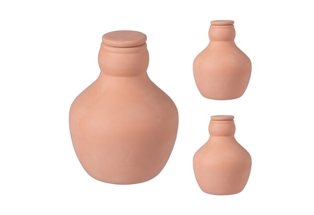Relaxdays Ollas 3er Set Keramik Terrakotta Wassersparend 14 cm x 11 cm 500 ml