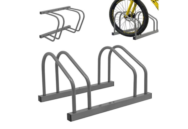 Relaxdays Fahrradständer Stahl Silber für 2 Fahrräder Boden und Wandmontage 27 cm x 51 cm x 24 cm