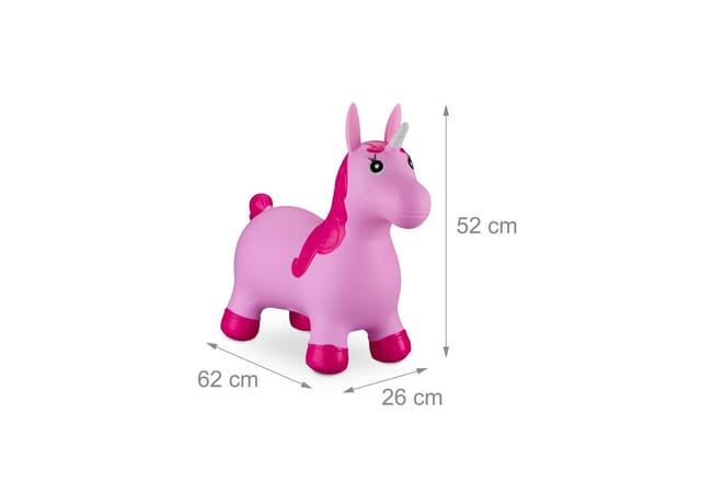 Relaxdays Hüpftier Einhorn Kunststoff Pink mit Luftpumpe 52 cm x 26 cm x 62 cm 1,4 kg