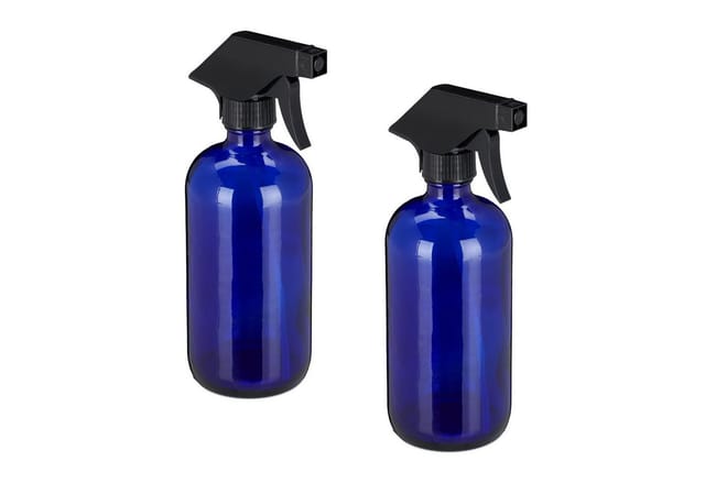 Relaxdays Sprühflasche im 2er Set Glas Blau Verstellbar 22 cm x 7 cm x 10 cm