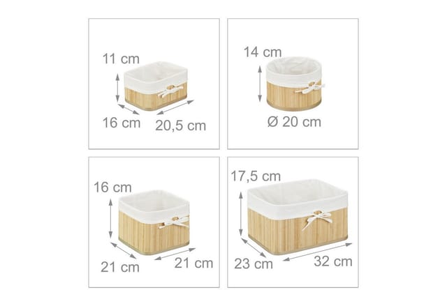 Relaxdays Aufbewahrungskörbe 4er Set Bambus Natur mit Stoffbezug