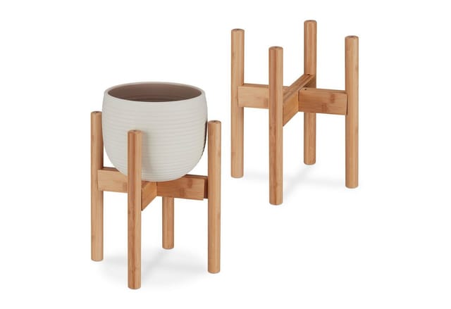 Relaxdays Pflanzenständer 2er Set Bambus Natur Verstellbar 35,5 cm x ø 29,5 cm 2 x 1,1 kg
