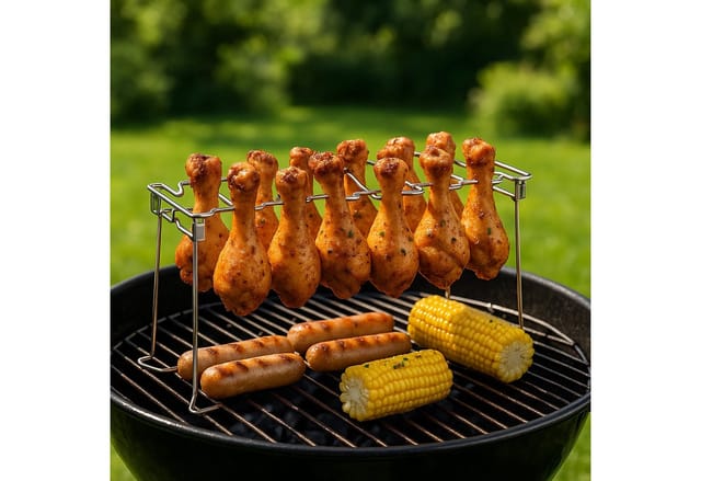 Relaxdays Hähnchenschenkelhalter 2er Set Edelstahl Silber Zusammenklappbar 14,5 cm x 34,5 cm x 11,5 cm 500 g