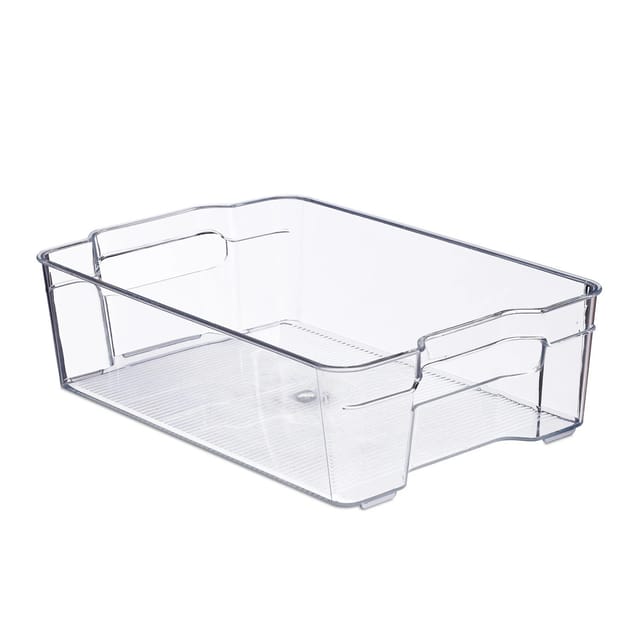 Relaxdays Kühlschrank Organizer PET-Kunststoff Transparent BPA-frei mit Griffen 9 cm x 21,5 cm x 32 cm 0,38 kg