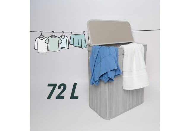 Relaxdays Wäschekorb Bambus Grau Faltbar mit Deckel 72,