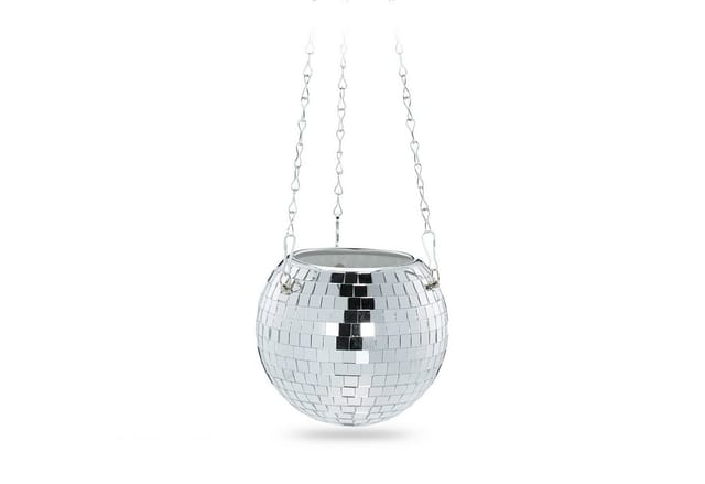 Relaxdays Hängeampel Discokugel Glas Silber 15 cm Durchmesser 62,5 cm Länge
