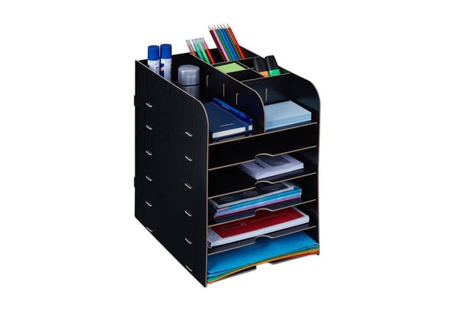 Relaxdays Schreibtisch Organizer MDF Schwarz 12 Fächer 34,5 cm x 25 cm x 32 cm 2 kg
