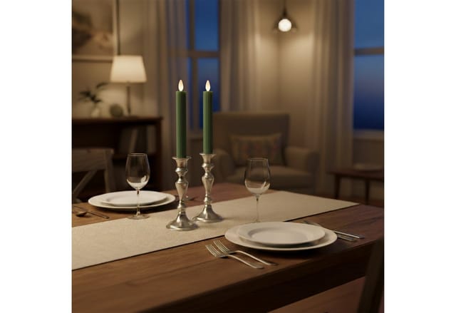 Relaxdays Stabkerzen 2er Set Echtwachs Kunststoff Khaki LED Flammenlos Timer 25 cm x 2 cm
