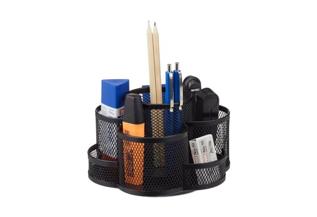Relaxdays Stiftehalter Metall Schwarz Drehbar 7 Fächer 11 cm x 17,5 cm x 16,5 cm 460 g