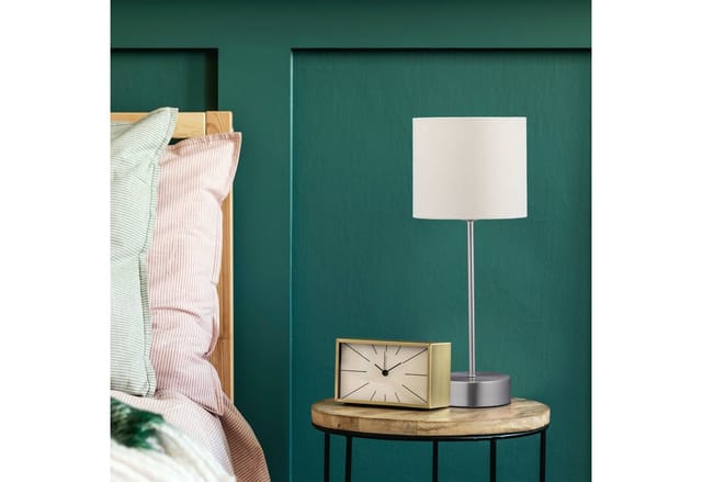 Relaxdays Nachttischlampe Eisen Stoff Kunststoff Silber Creme Touchgesteuert 3-Stufig Dimmbar 40 cm x 16 cm 0,52 kg