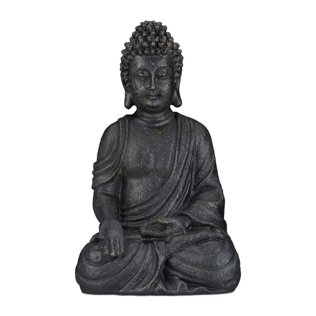 Relaxdays Buddha Figur Polyresin Dunkelgrau Wetterfest Frostsicher 40 cm x 24 cm x 15 cm 1,2 kg