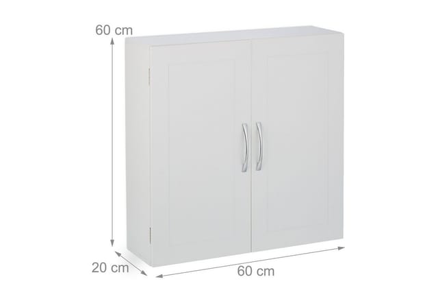 Relaxdays Bad-Hängeschrank MDF Eisen Weiß Silber mit 2 Türen Höhenverstellbar 60 cm x 60 cm x 20 cm 9,5 kg