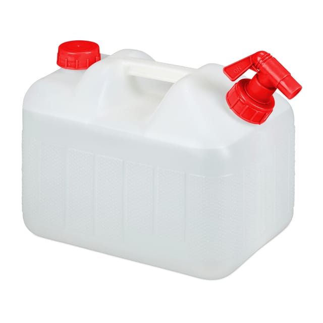 Relaxdays Wasserkanister Kunststoff Weiß Rot mit Hahn BPA-frei 26 cm x 20,5 cm x 32 cm 0,46 kg 10,