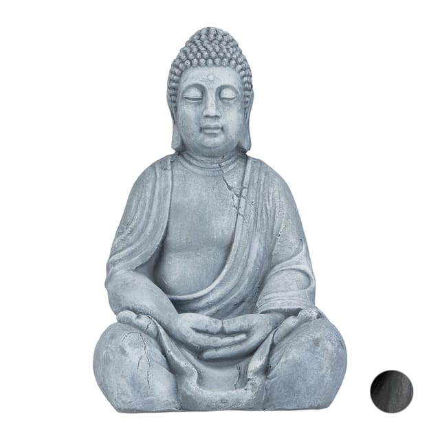Relaxdays Buddha Figur Polyresin Hellgrau Wetterfest Frostsicher 50 cm x 30 cm x 25 cm 4 kg