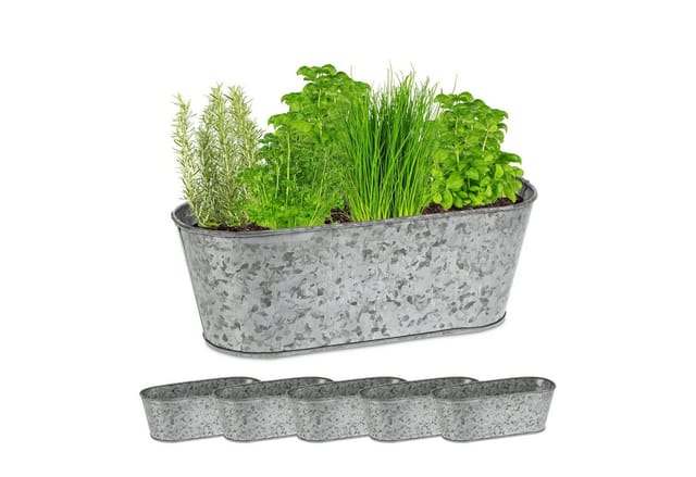 Relaxdays Zinkwanne Oval 6er Set Verzinktes Eisen Silber 11 cm x 30,5 cm x 13,5 cm