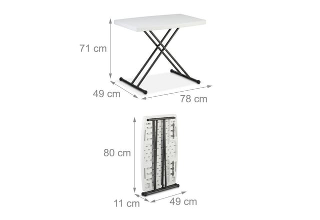 Relaxdays Campingtisch Kunststoff Stahl Weiß Schwarz Pulverbeschichtet Klappbar Höhenverstellbar 71 cm x 78 cm x 49 cm 4,6 kg