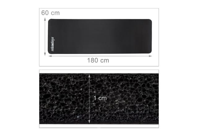Relaxdays Yogamatte Kautschuk Schwarz Einfarbig 1 cm 60 cm x 180 cm 900 g