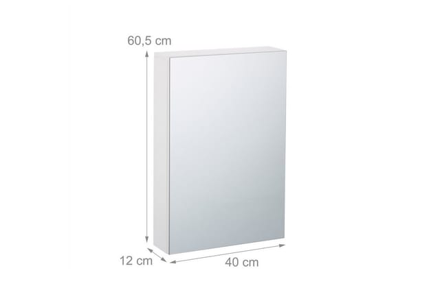 Relaxdays Spiegelschrank MDF Aluminium Weiß Hängend mit 3 Fächern Verstellbar 60,5 cm x 40 cm x 12 cm 6,7 kg