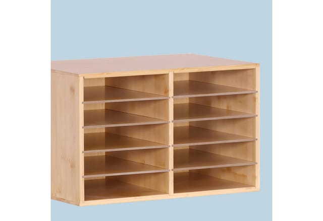 Relaxdays Dokumentenablage Bambus Natur 10 Fächer Höhenverstellbar 31 cm x 49 cm x 31 cm 7,5 kg