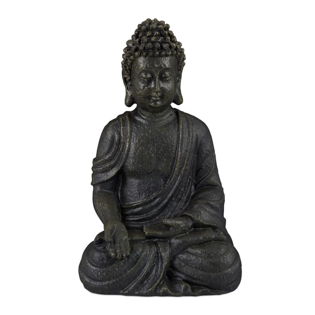 Relaxdays Buddha Figur Sitzend Polyresin Dunkelgrau Wetterfest Frostsicher 30 cm x 18 cm x 11 cm 650 g