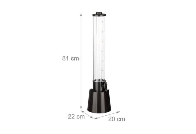 Relaxdays Biersäule Kunststoff Transparent mit Zapfhahn 3, 81 cm x 20 cm x 22 cm 1,4 kg