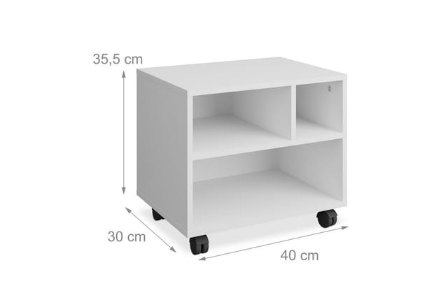 Relaxdays Rollcontainer Faserplatte Weiß Mit 3 Fächern Mit Rollen 35,5 cm x 40 cm x 30 cm 5,2 kg