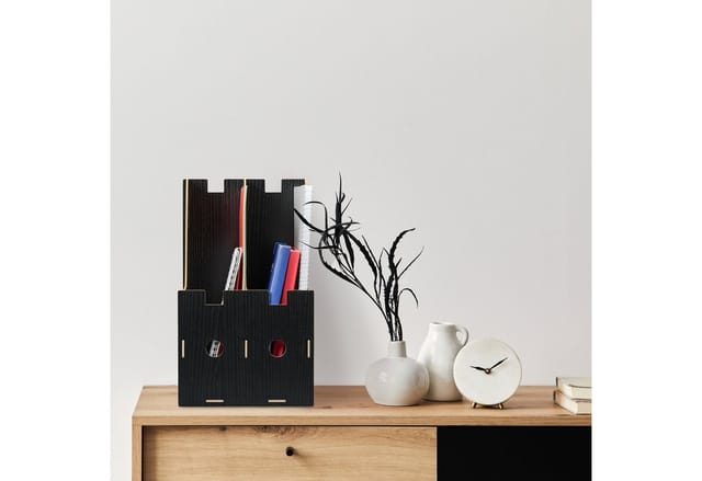 Relaxdays Stehsammler MDF Schwarz 2 Fächer für DIN A4 32 x 18,5 x 24 cm 0,7 kg