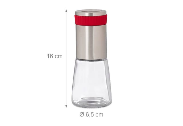 Relaxdays Chilimühle Glas Edelstahl Kräutermahlwerk Manuell Nachfüllbar 16 cm x 6,5 cm 250 g
