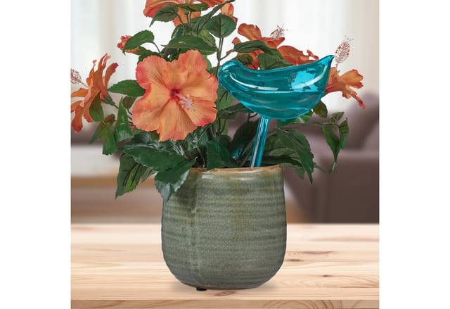Relaxdays Bewässerungskugeln PVC Blau Vogelform 4er Set 25,5 cm 200 ml