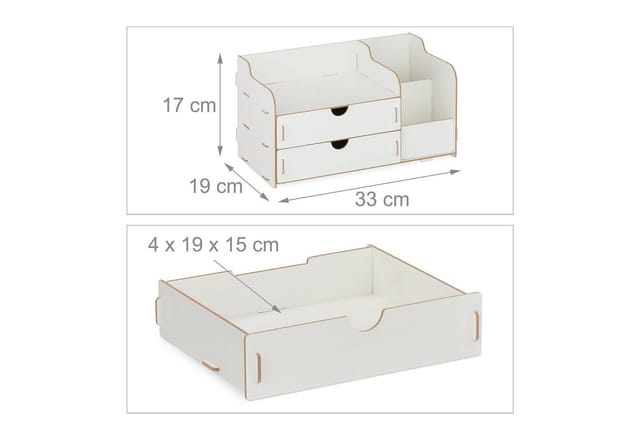 Relaxdays Schreibtisch Organizer mit Schubladen MDF Weiß 17 cm x 33 cm x 19 cm 1 kg